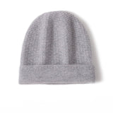 Double Layer Waffle - knit Pure Cashmere Beanie Folded Cuff Cashmere Winter Hat