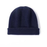 Double Layer Waffle - knit Pure Cashmere Beanie Folded Cuff Cashmere Winter Hat