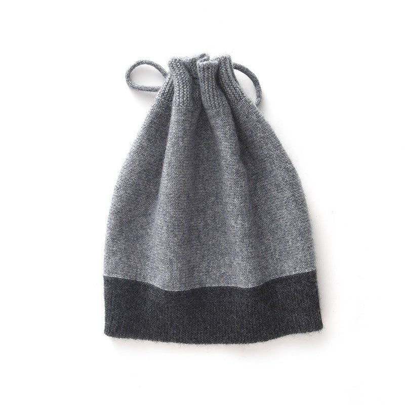 Dual - Use Cashmere Hat and Neck Warmer with Drawstring Cashmere Beanie and Neck Gaiter