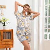 Floral Print Silk Pajama Set Botanical Silk Pajamas for Women Silk Pyjamas Shorts Set