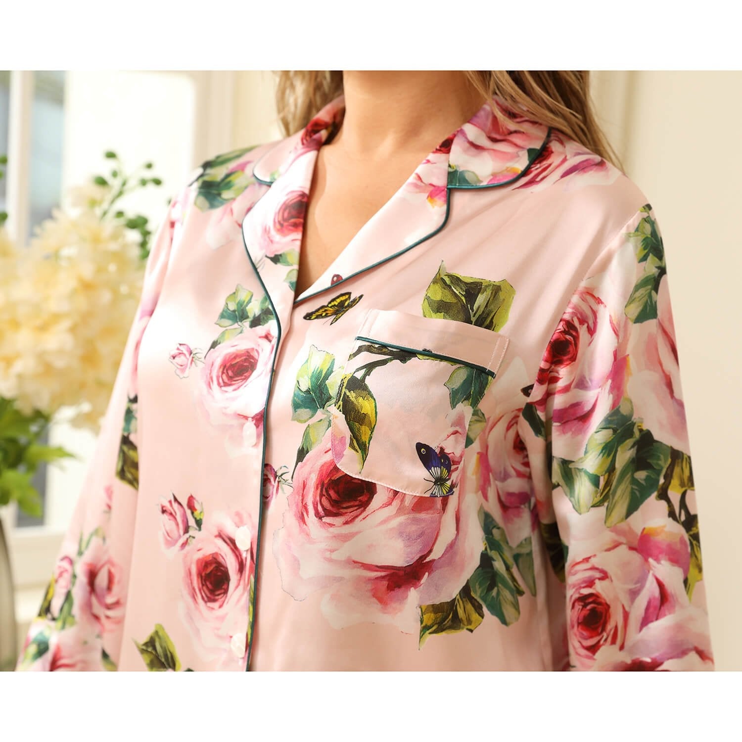 Floral Silk Pajama Set For Women Printed pure Silk nightwear
