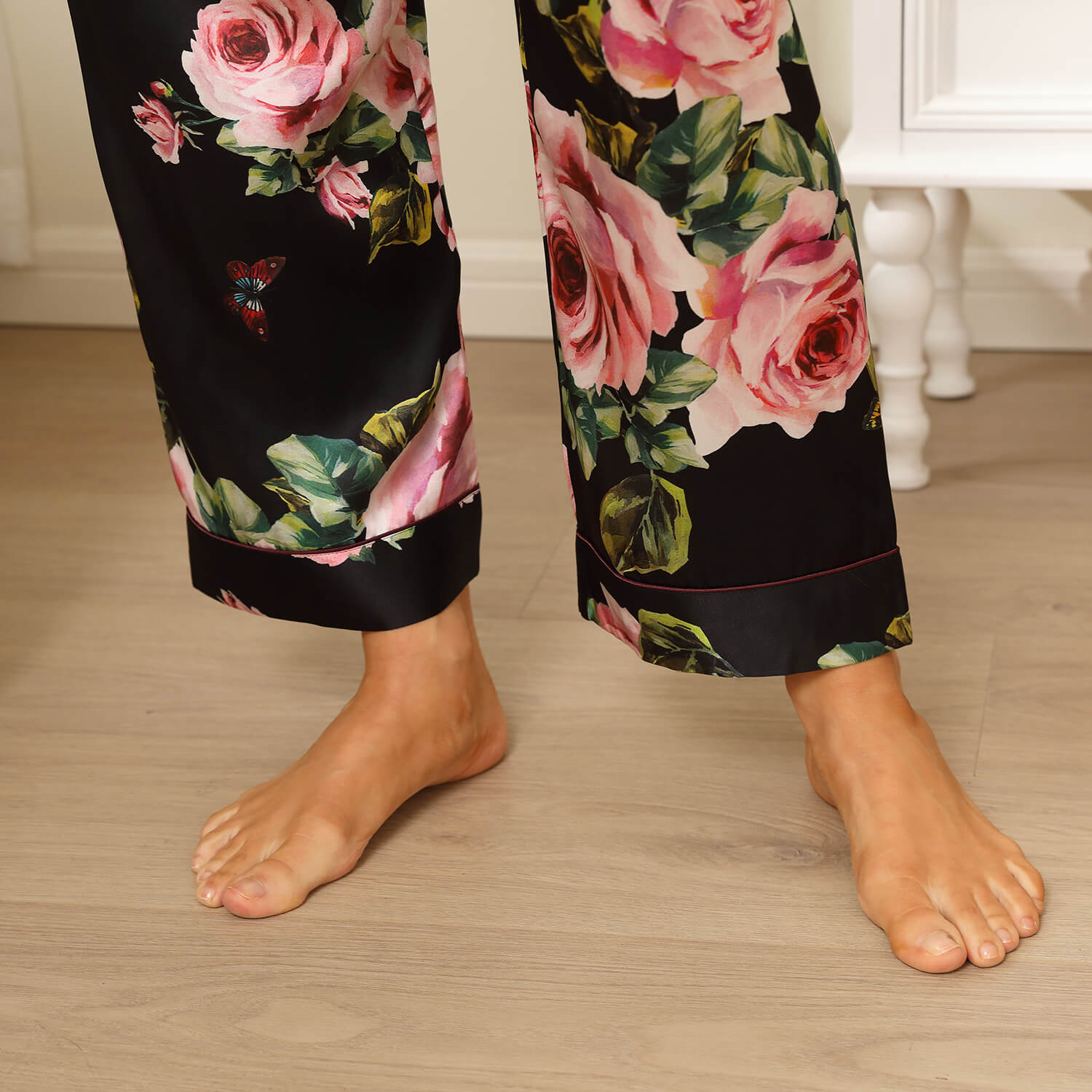 Floral Silk Pajama Set For Women Printed pure Silk nightwear