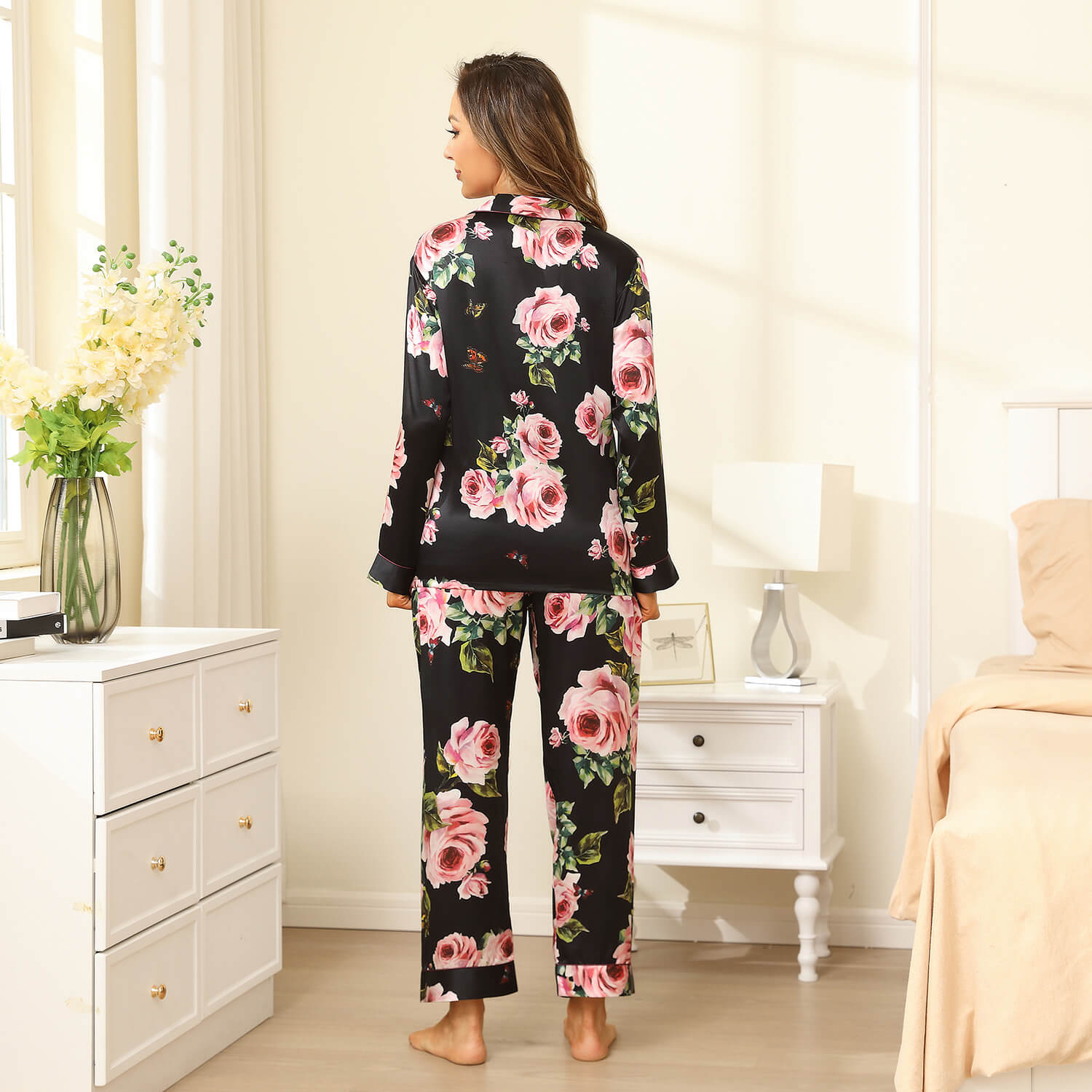 Floral Silk Pajama Set For Women Printed pure Silk nightwear