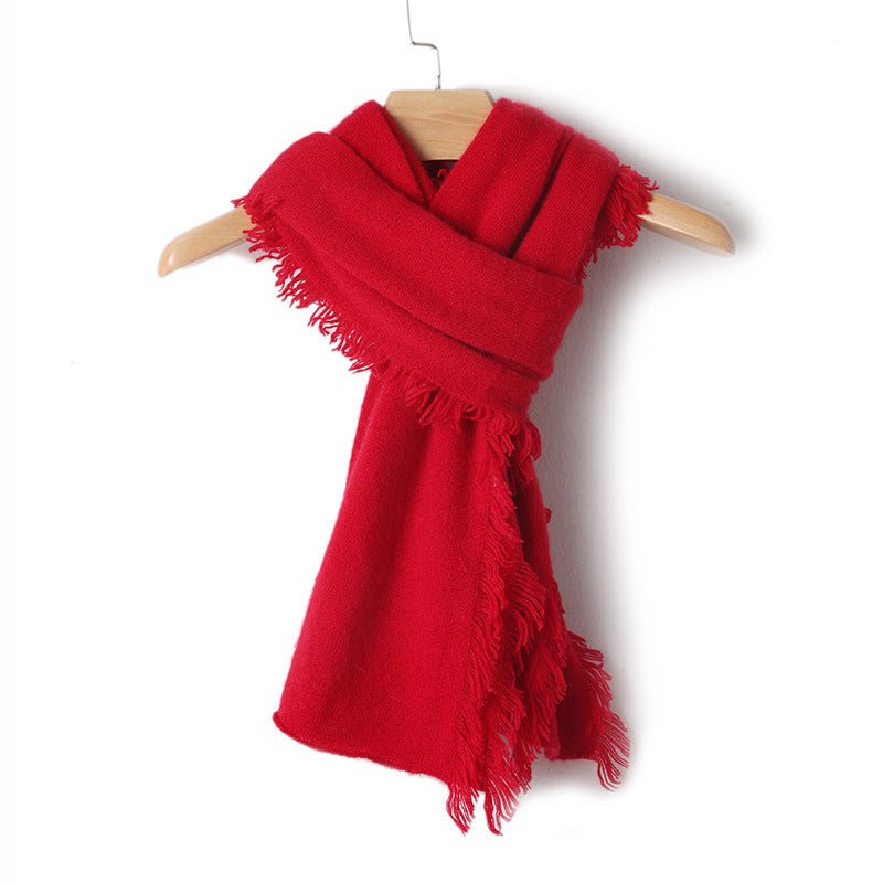Fringed Pure Cashmere Scarf for Women Cashmere Wrap Tassel Edge