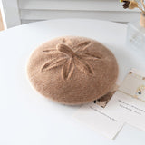 Girls Floral Knit Cashmere Beret Soft Winter Cashmere Hat for Kids