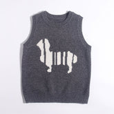 Kids 100% Cashmere Sweater Vest Abstract Dog Pattern Cashmere Knit Pullover