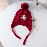 Kids Cashmere Knit Earflap Hat With Pom And Teddy Bear Cashmere Beanie