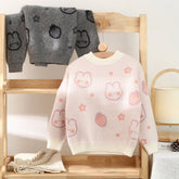 Kids Cashmere Sweater Bunny Strawberry Print Cashmere Knit Pullover