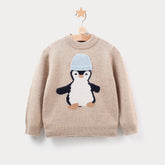 Kids Cashmere Sweater Penguin Design Crew Neck Cashmere Knit Pullover