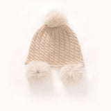 Kids Cute Cashmere Beanie with Real Fur Poms Knit Cashmere Hat