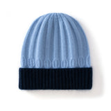 Kids Ribbed Cashmere Knit Beanie Folded Edge Colorblock Cashmere Knit Hat