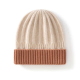 Kids Ribbed Cashmere Knit Beanie Folded Edge Colorblock Cashmere Knit Hat