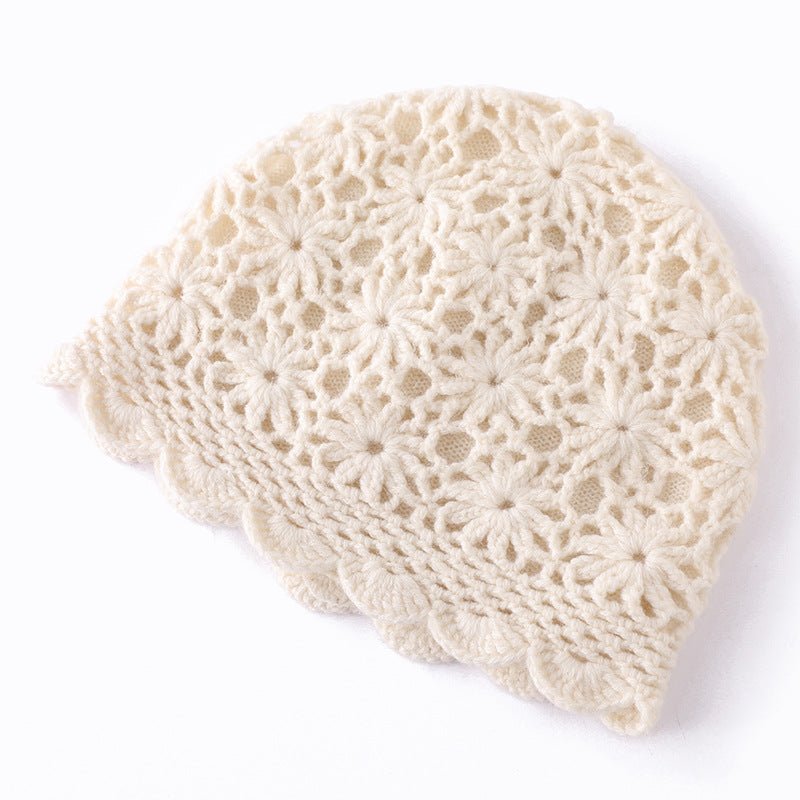 Lightweight Cashmere Floral Knit Cap Handmade Cashmere Beanie for Women