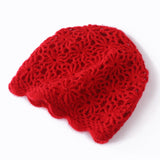 Lightweight Cashmere Floral Knit Cap Handmade Cashmere Beanie for Women
