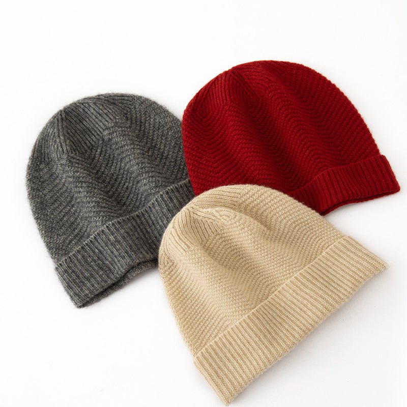 Lightweight Cashmere Winter Hat with Ribbed Edge Cashmere Knit Beanie