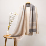 Long Plaid Cashmere Scarf With Tassel Winter Warps With Fringe Style 43 L