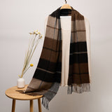 Long Plaid Cashmere Scarf With Tassel Winter Warps With Fringe Style 45 L
