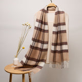 Long Plaid Cashmere Scarf With Tassel Winter Warps With Fringe Style 49 L