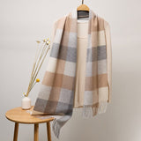 Long Plaid Cashmere Scarf With Tassel Winter Warps With Fringe Style 36 L