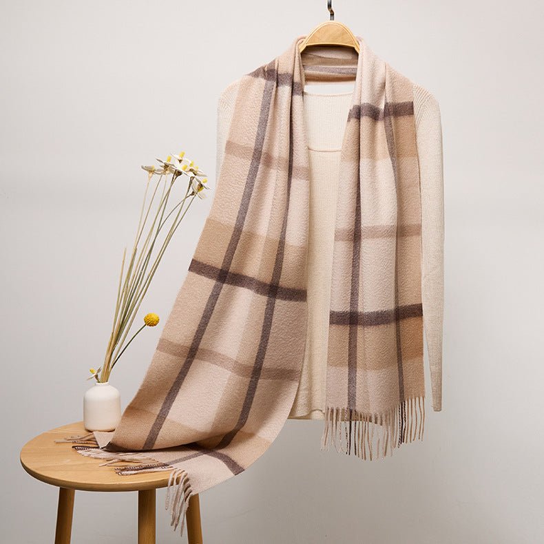 Long Plaid Cashmere Scarf With Tassel Winter Warps With Fringe Style 32 L