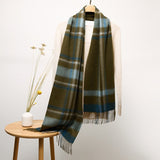 Long Plaid Cashmere Scarf With Tassel Winter Warps With Fringe Style 52 L