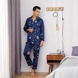 Long Galaxy Print Men Silk Pajama Set Luxury Silk Nightwear