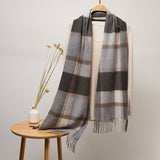 Long Plaid Cashmere Scarf With Tassel Winter Warps With Fringe Style 16 L