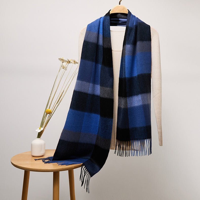 Long Plaid Cashmere Scarf With Tassel Winter Warps With Fringe Style 20 L