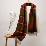 Long Plaid Cashmere Scarf With Tassel Winter Warps With Fringe