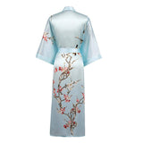 Long Silk Kimono For Women Cherry Blossom Printing Silk Robe