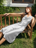 Luxury Silk Dresses Cowl Neck Sleeveless Silk Midi Dress