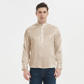 Luxury Silk Henley Shirts For Men Pure Silk Stand Collar Top