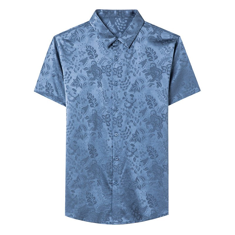 Mens Button Down Silk Shirts Short Sleeve Floral Print Silk Dress Shirt