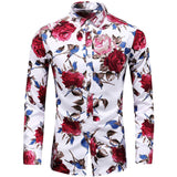 Men's Flower Printed Silk Shirts Button Down Silk Dress Shirt