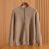 Mens Full - Zip Mock Neck Pure Cashmere Cardigan Stand Collar Cashmere Coat