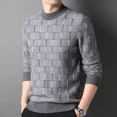 Mens Grid Pattern Pure Cashmere Sweater Mock Neck Cashmere Jumper