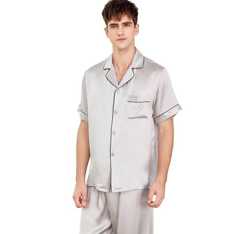 Men's Short Sleeve Silk Pajamas Set 100% Mulberry Silk Sleepwear