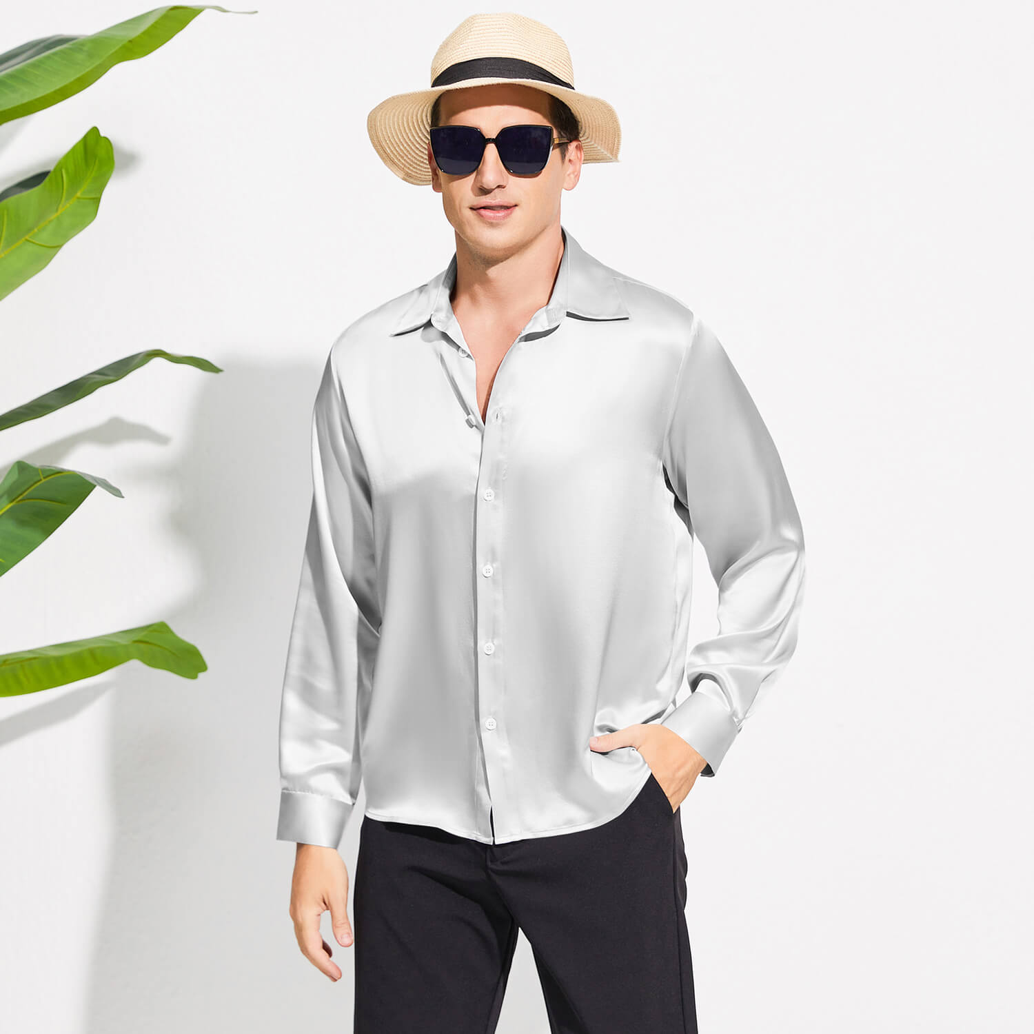 Men's Silk Button - Down Shirt Silk Casual Silk Dress Shirts