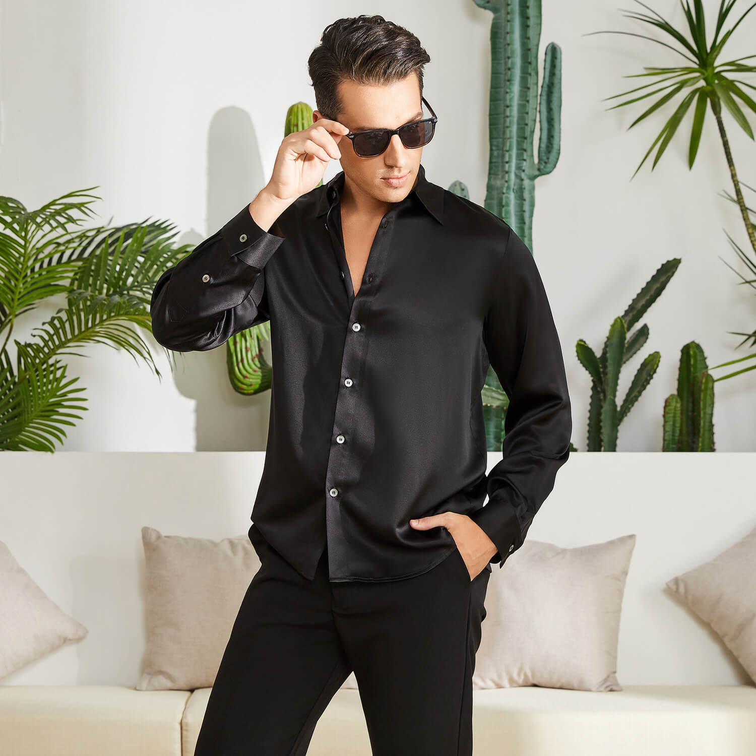 Men's Silk Button - Down Shirt Silk Casual Silk Dress Shirts