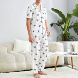 Men's Silk Pajamas Set Short Sleeves Butterfly Print Silk Nightwear