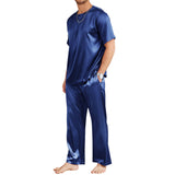 Men's Silk Pajamas Set Short Sleeve Henley Neck Silk Sleepwear
