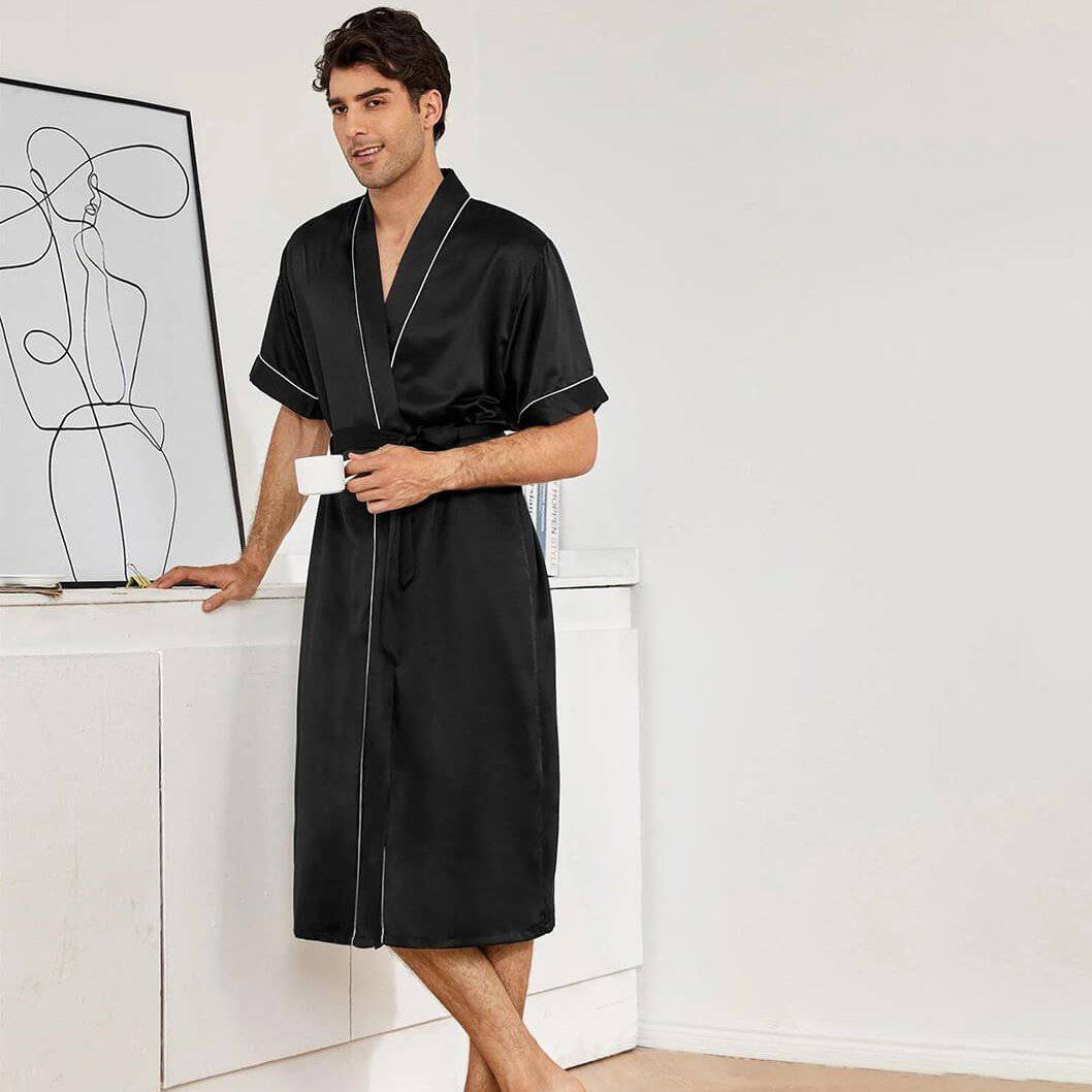 Men's Silk Robe Set Two Pieces Silk Kimono Robe With Shorts