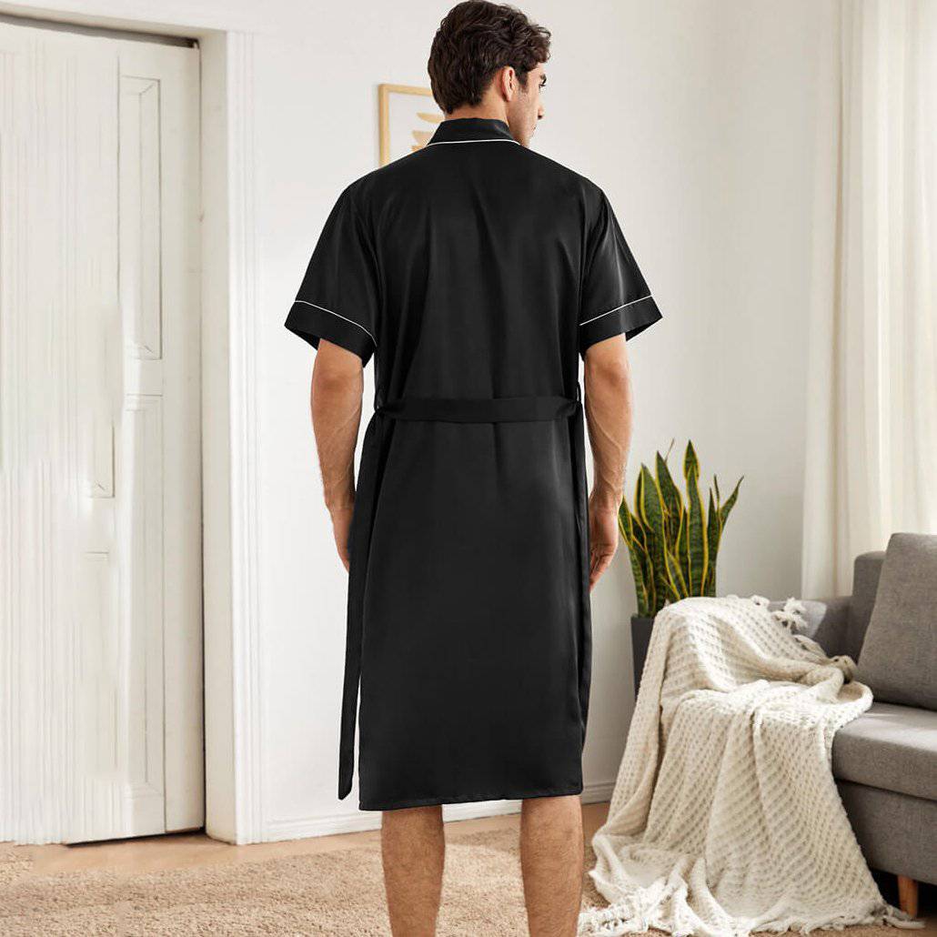 Men's Silk Robe Set Two Pieces Silk Kimono Robe With Shorts