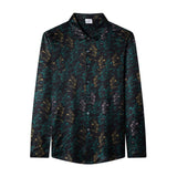 Mens Silk Shirts Long Sleeve Silk Botanical Print Dress Shirt