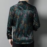 Mens Silk Shirts Long Sleeve Silk Botanical Print Dress Shirt
