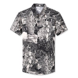 Mens Silk Shirts Short Sleeve Abstract Print Button Up Front Silk Dress Shirt