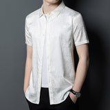 Mens Silk Shirts Short Sleeve Abstract Textured Pattern Silk Dress Shirt