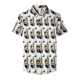 Mens Silk Shirts Short Sleeve Retro Geometric Print Silk Dress Shirt