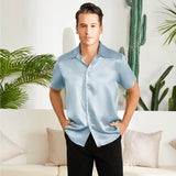 Men's Silk T-Shirt Luxury Button Down Silk Short Dress Shirt