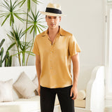 Men's Silk T-Shirt Luxury Button Down Silk Short Dress Shirt